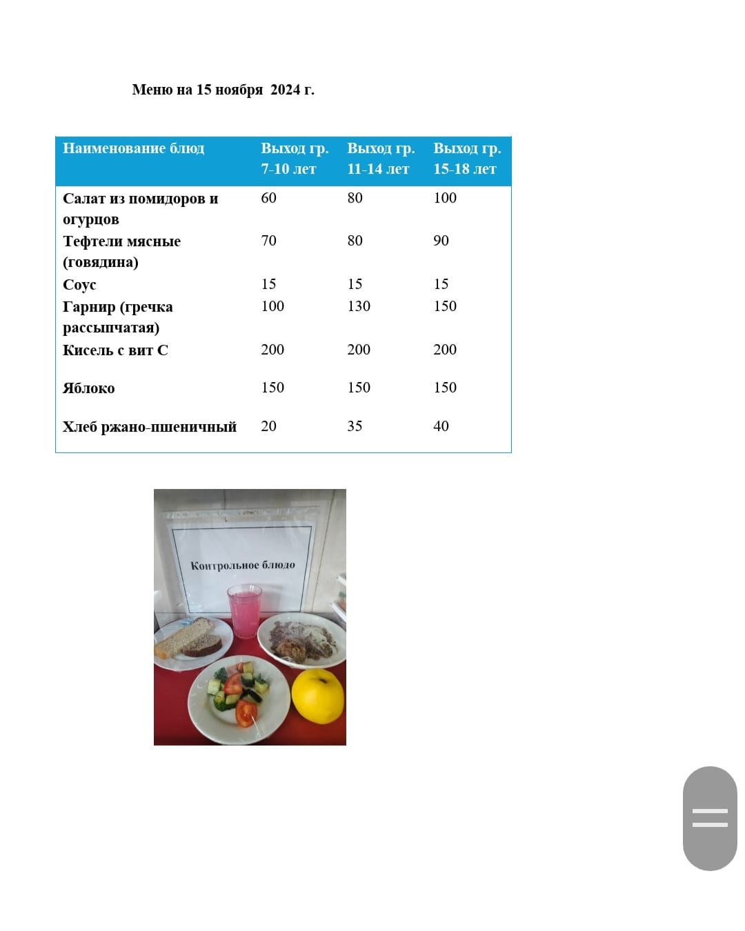 Тегін тамақтануды ұйымдастыруға арналған тағамдар мәзірі